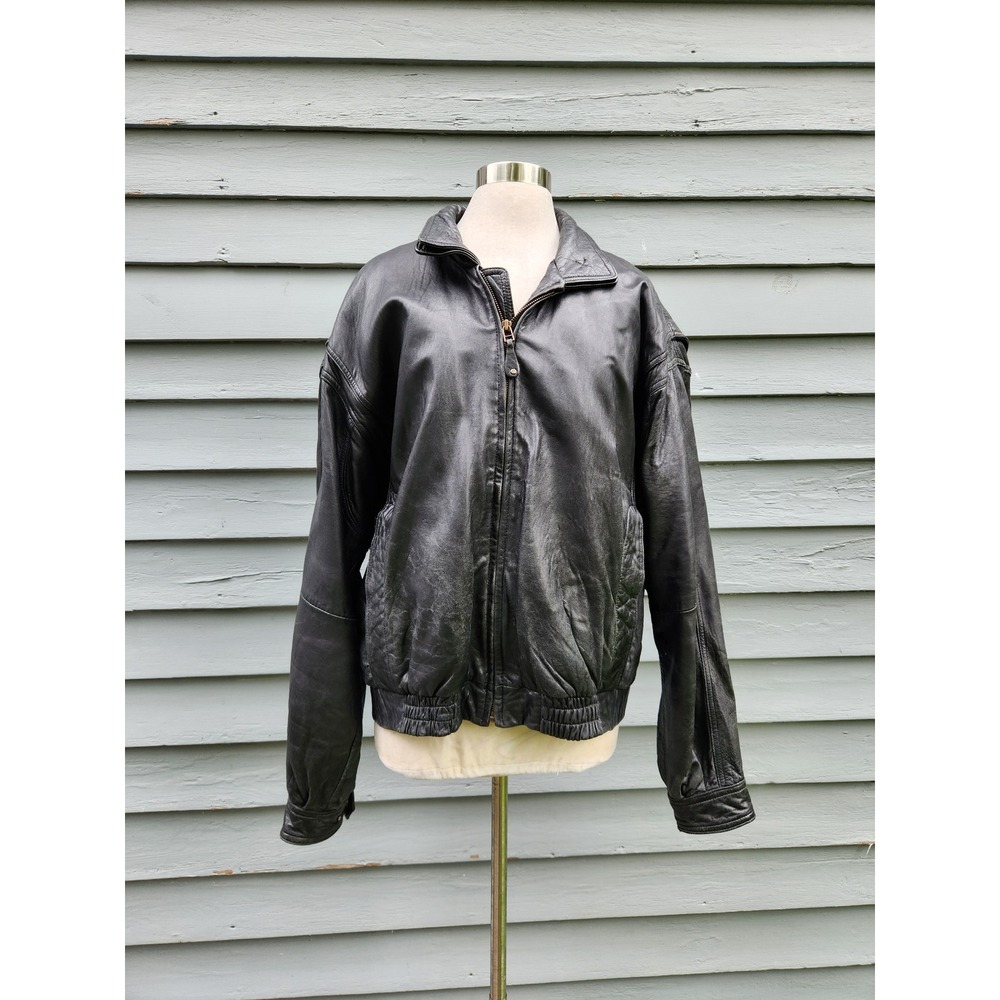 Wilsons Leather Bomber Jacket Black Thinsulate Padded Shoulder‎ Vintage Large